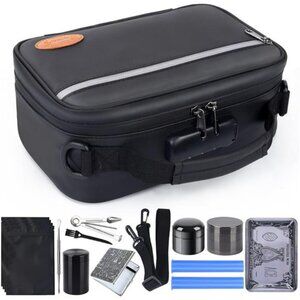 Black lockable storage bag with combination medicine lock box travel organizer